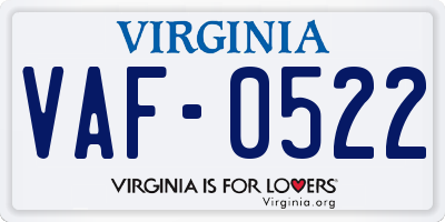 VA license plate VAF0522