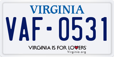 VA license plate VAF0531