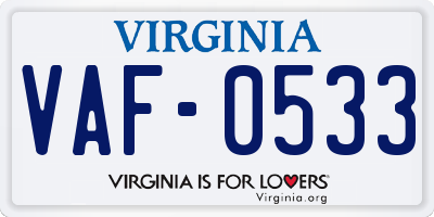 VA license plate VAF0533