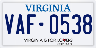 VA license plate VAF0538