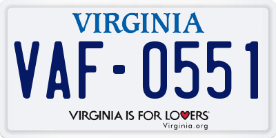 VA license plate VAF0551