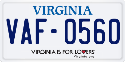 VA license plate VAF0560