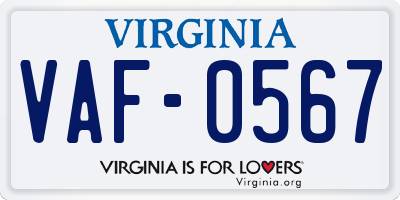 VA license plate VAF0567