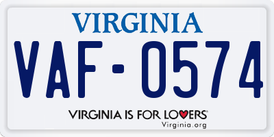VA license plate VAF0574