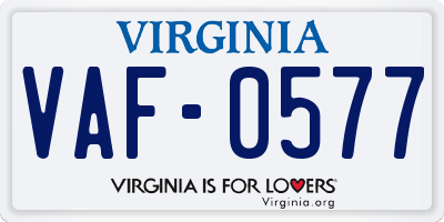 VA license plate VAF0577