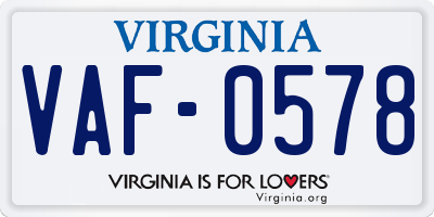VA license plate VAF0578