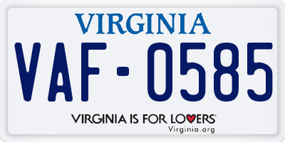 VA license plate VAF0585