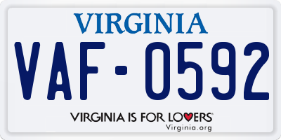 VA license plate VAF0592
