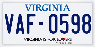 VA license plate VAF0598