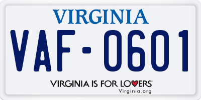 VA license plate VAF0601