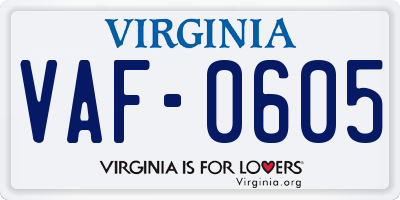 VA license plate VAF0605