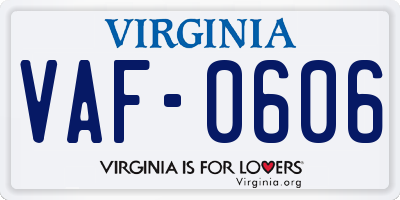 VA license plate VAF0606
