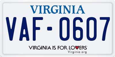 VA license plate VAF0607