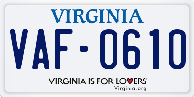 VA license plate VAF0610