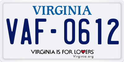 VA license plate VAF0612