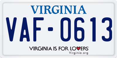 VA license plate VAF0613