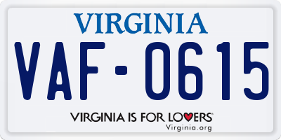 VA license plate VAF0615