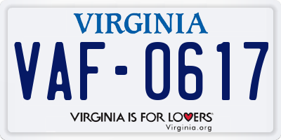 VA license plate VAF0617