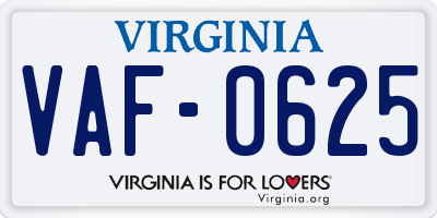 VA license plate VAF0625