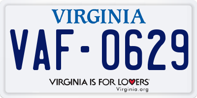 VA license plate VAF0629