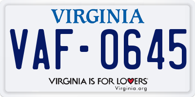 VA license plate VAF0645