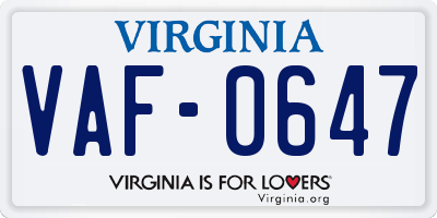 VA license plate VAF0647