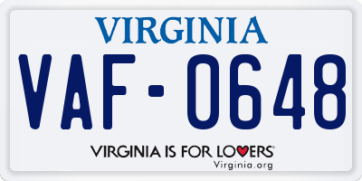 VA license plate VAF0648