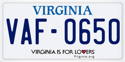 VA license plate VAF0650
