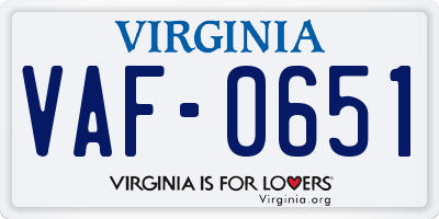 VA license plate VAF0651