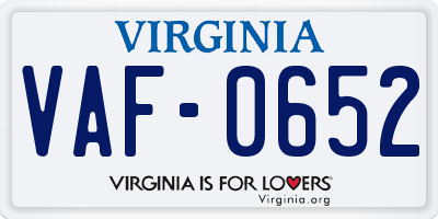 VA license plate VAF0652
