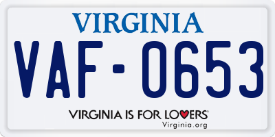 VA license plate VAF0653