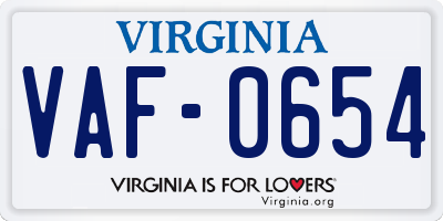 VA license plate VAF0654