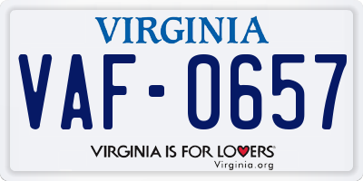 VA license plate VAF0657