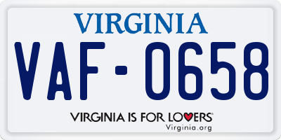 VA license plate VAF0658