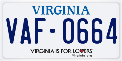 VA license plate VAF0664