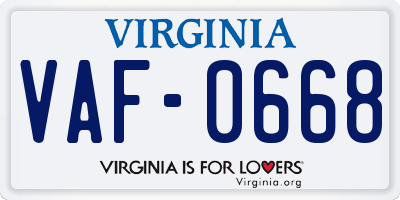 VA license plate VAF0668