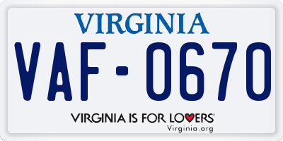 VA license plate VAF0670