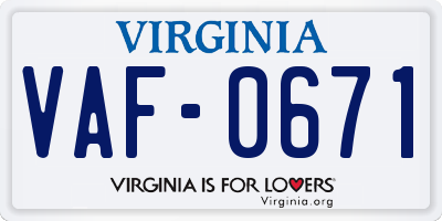 VA license plate VAF0671