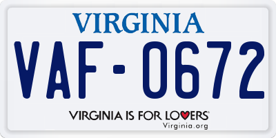 VA license plate VAF0672
