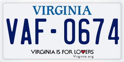 VA license plate VAF0674