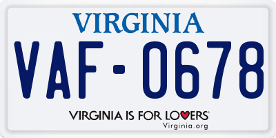 VA license plate VAF0678