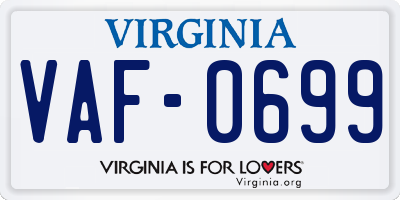 VA license plate VAF0699