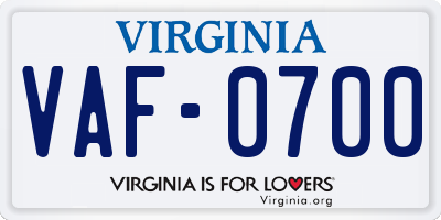 VA license plate VAF0700