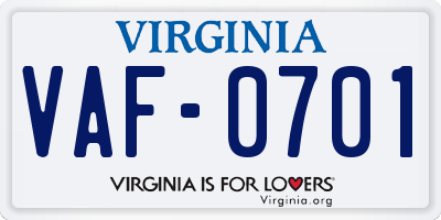 VA license plate VAF0701