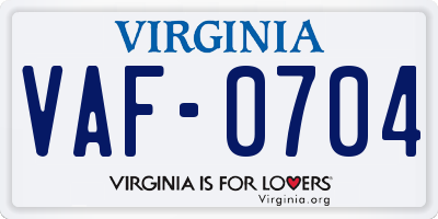 VA license plate VAF0704