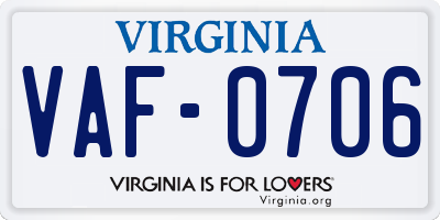 VA license plate VAF0706