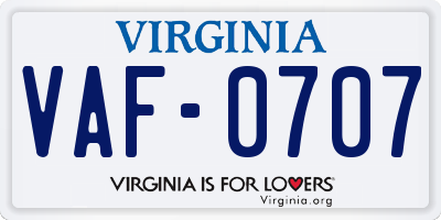 VA license plate VAF0707