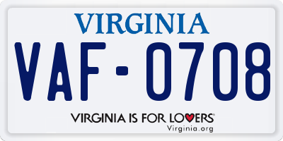 VA license plate VAF0708