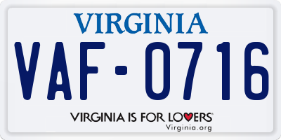 VA license plate VAF0716