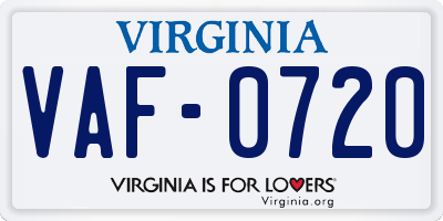 VA license plate VAF0720